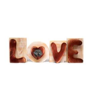 Soft-coated Wheatan Terrier  - wooden LOVE sign, interior decoration with a dog, charming ornament for the shelf by Art-Dog brand