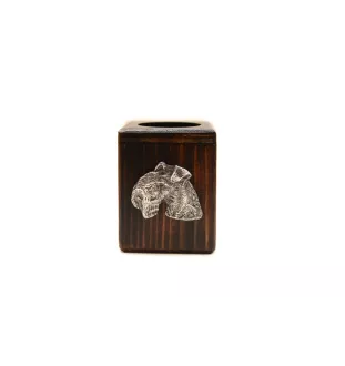 Soft-coated Wheatan Terrier  - wooden candle holder with a dog, a unique souvenir after losing a dog, a handicraft from the Art-Dog brand