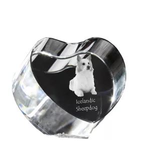 Icelandic Sheepdog, Icelandic Spitz, Iceland Dog - a photo of a dog in crystal, crystal heart, unique photo frame from the Art-Dog brand