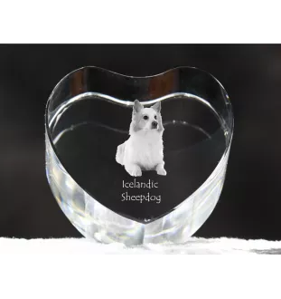 Icelandic Sheepdog, Icelandic Spitz, Iceland Dog - a photo of a dog in crystal, crystal heart, unique photo frame from the Art-Dog brand
