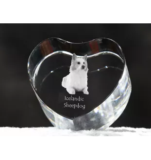 Icelandic Sheepdog, Icelandic Spitz, Iceland Dog - a photo of a dog in crystal, crystal heart, unique photo frame from the Art-Dog brand