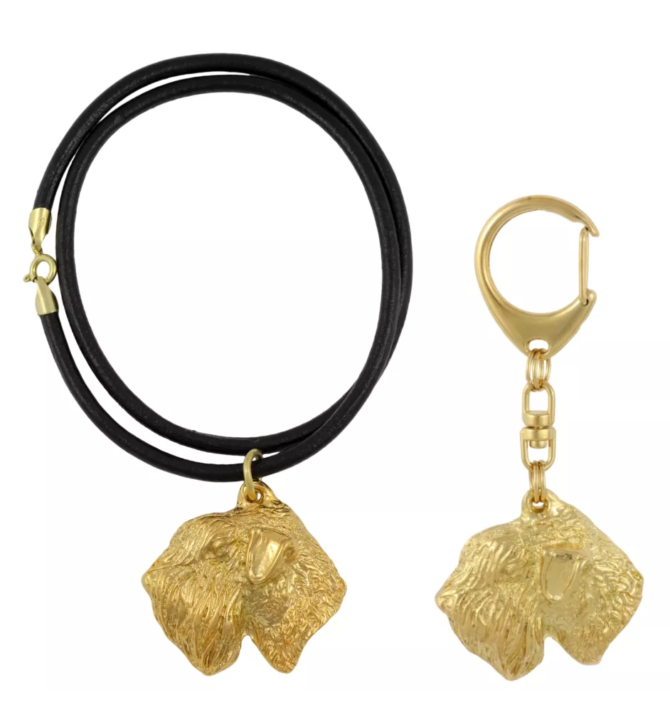 Irish soft coated wheaten terrier brelok i naszyjnik pozłacane w pudełku Art-Dog