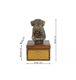 Soft-coated Wheatan Terrier  - Eine Ascheurne für Hunde mit einer Statuette, eine kleine Urne für Hunde, eine personalisierte Urne mit dem Porträt eines Hundes von der Marke Art-Dog.