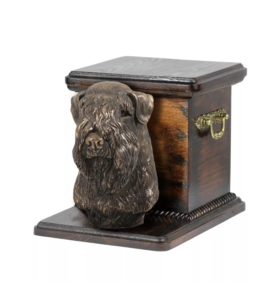 Terrier de Wheatan à poil doux  - urne pour les cendres d'un chien avec une statuette, une urne élégante pour chien, une urne exceptionnelle avec un buste de chien de la marque Art-Dog
