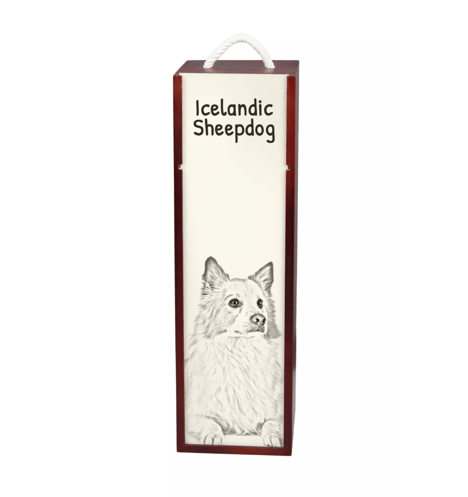 Icelandic Sheepdog, Icelandic Spitz, Iceland Dog - wine box with a dog, alcohol box with graphics, personalized gift box from the Art-Dog brand