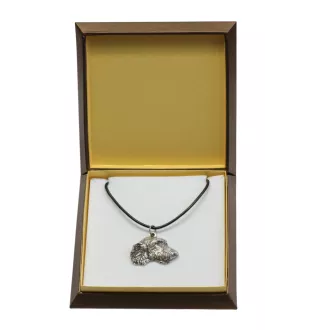 Irischer Wolfshund, Irish Wolfhound - Hundehalsband in Geschenkbox, versilbertes Medaillon für Hundefans, markanter Anhänger der Marke Art-Dog