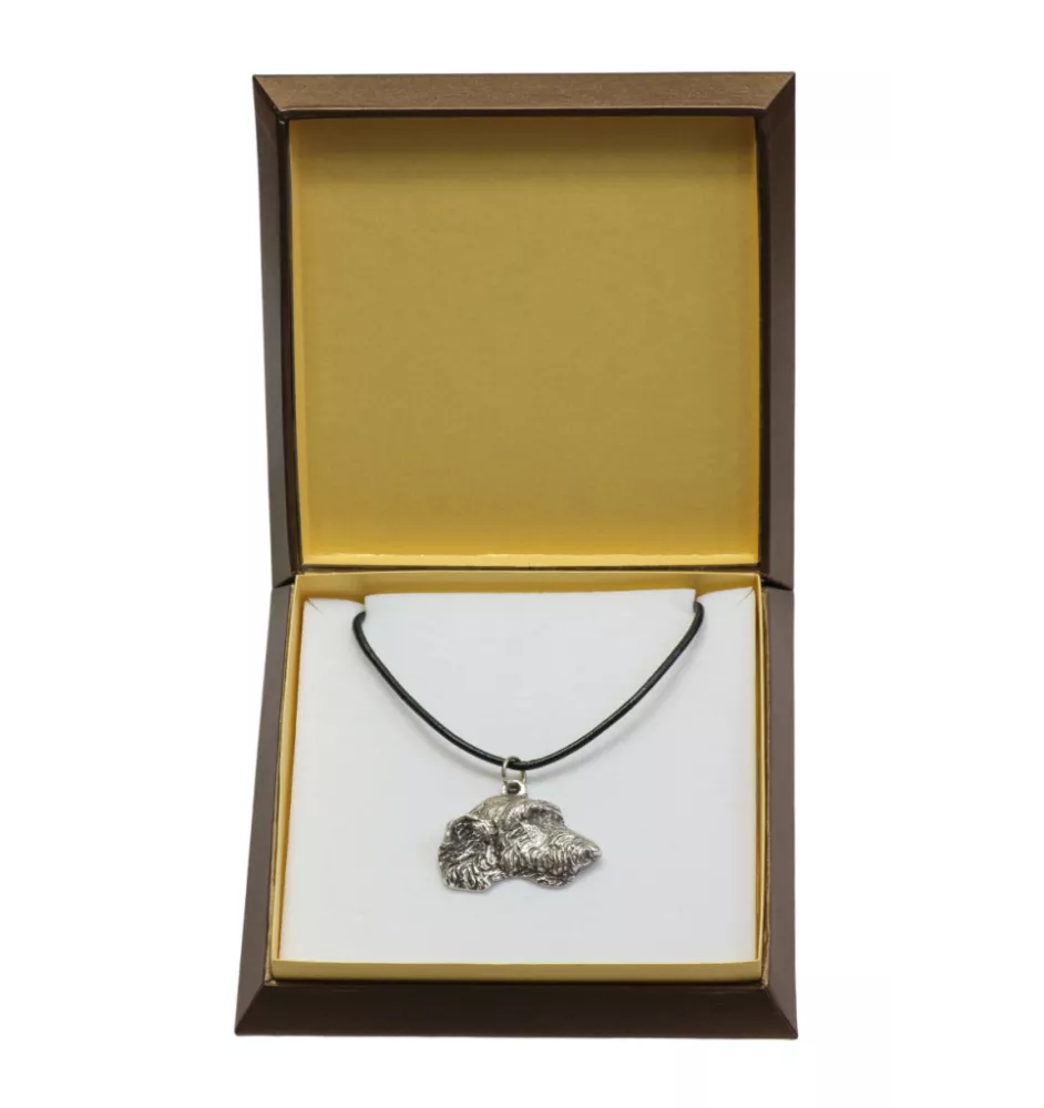 Irischer Wolfshund, Irish Wolfhound - Hundehalsband in Geschenkbox, versilbertes Medaillon für Hundefans, markanter Anhänger der Marke Art-Dog