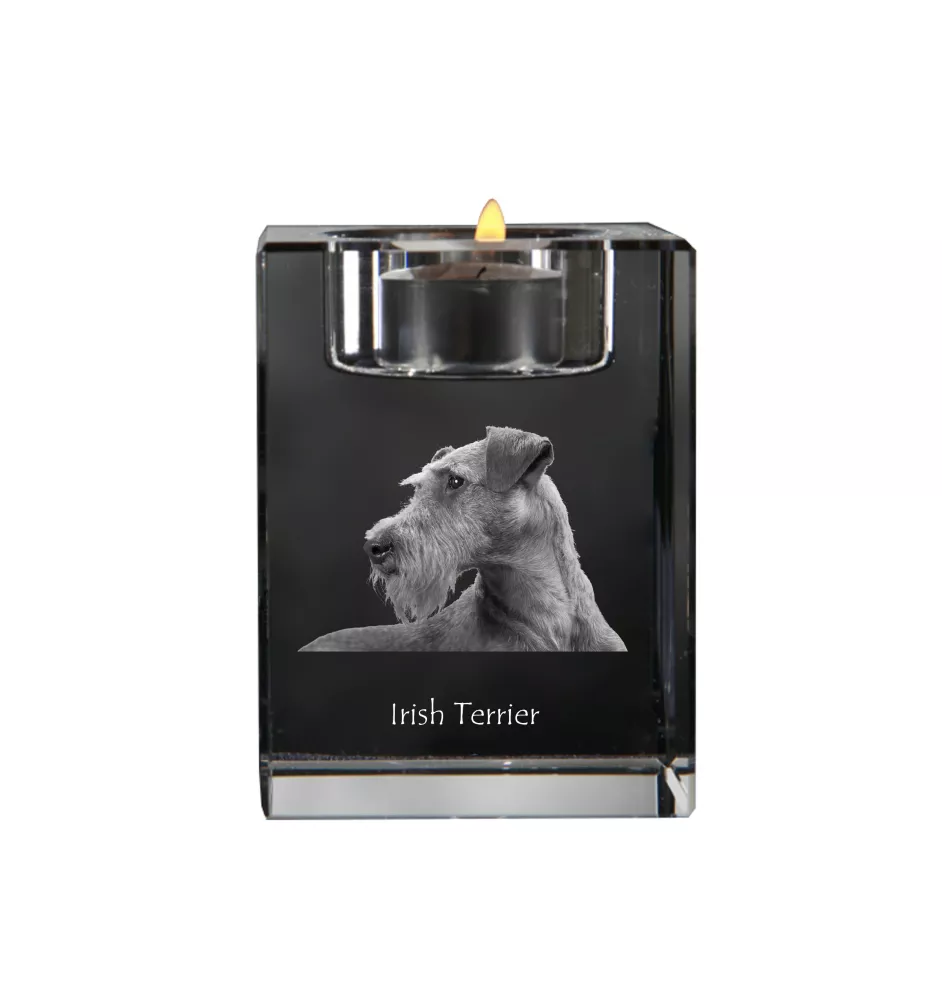 Irischer Terrier, Irish Terrier - Kerzenhalter mit Hundefoto, Teelichthalter aus Kristall, personalisiertes Geschenk der Marke Art-Dog