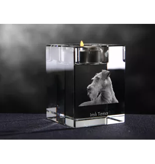 Terrier irlandais, Irish Terrier - Bougeoir avec photo de chien, porte bougie en cristal, cadeau personnalisé par la marque Art-Dog
