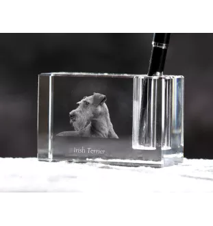 Irischer Terrier, Irish Terrier - Stifthalter, Kristallorganizer mit Hundefoto, einzigartige Schreibtischdekoration der Marke Art-Dog