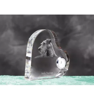 Irischer Terrier, Irish Terrier - Kristalluhr mit einem Hundebild, Herzregal-Uhr, personalisierte Standuhr der Marke Art-Dog