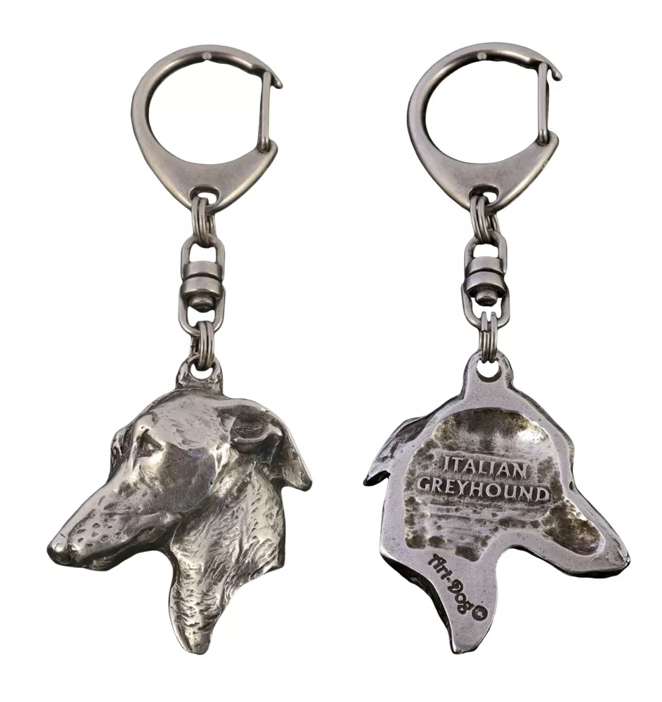 Italian Greyhound, Italian Sighthound - Silver-plated key ring with dog, handbag decoration, backpack pendant by Art-Dog brand
