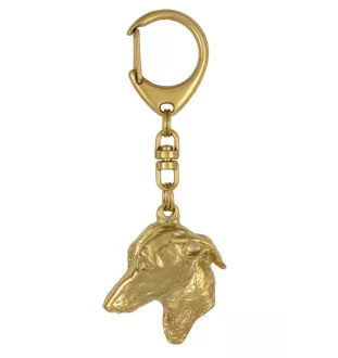 Levrette d'Italie, Petit lévrier italien - Porte-clés doré avec chien dans boîte cadeau, décoration de sac à main, accessoire de luxe de la marque Art-Dog