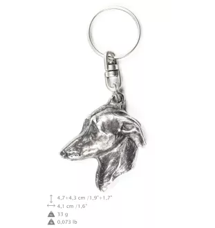 Italienisches Windspiel, Italian Greyhound - Versilberter Anhänger mit einem Hund in einer dekorativen Box, Handtaschenschmuck, Rucksackanhänger der Marke Art-Dog