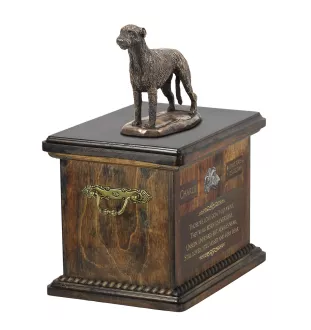 Irischer Wolfshund, Irish Wolfhound - Eine Urne für die Asche eines Hundes, eine Urne mit einer Statue, eine personalisierte Hundeurne von der Marke Art-Dog.