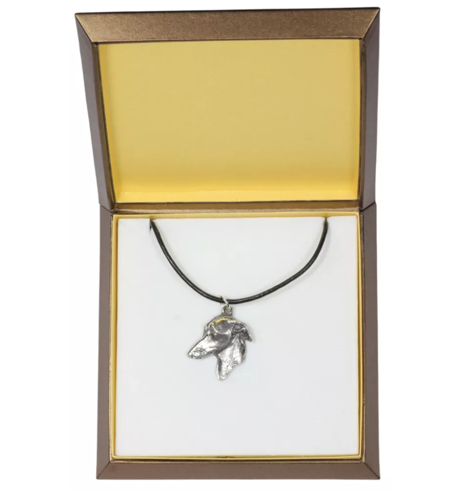Levrette d'Italie, Petit lévrier italien - Collier de chien dans une boîte cadeau, médaillon argenté pour fan de chien, pendentif remarquable de la marque Art-Dog