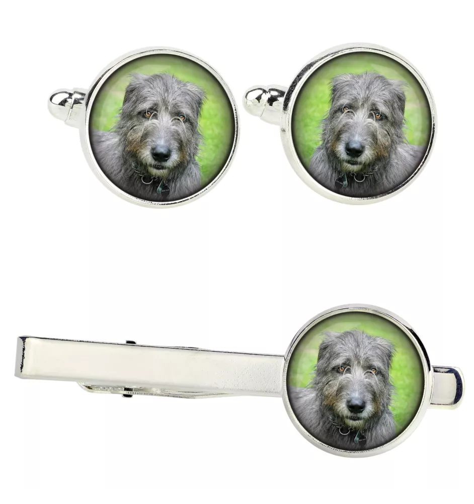 Irischer Wolfshund, Irish Wolfhound Ärmelknöpfe und Krawatte mit Ihrem Foto, Anzugaccessoire, Herrenschmuck der Marke Art-Dog