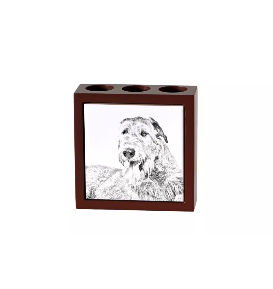 Irischer Wolfshund, Irish Wolfhound - Stifthalter mit Hund, Schreibtischorganizer mit Aufdruck, personalisierte Schreibtischdekoration der Marke Art-Dog