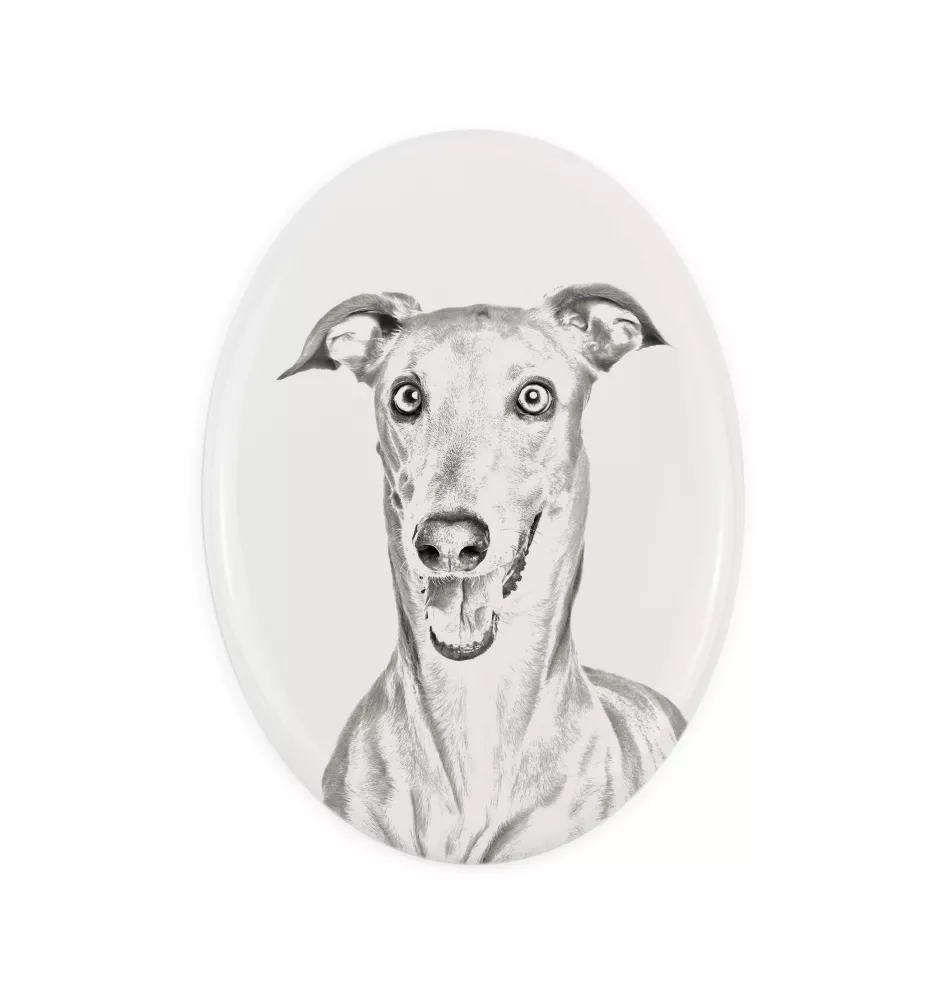 Italienisches Windspiel, Italian Greyhound - Gedenktafel mit einem Foto eines Hundes, Grabplatte mit Druck, personalisierte ovale Platte der Marke Art-Dog