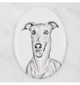 Italienisches Windspiel, Italian Greyhound - Gedenktafel mit einem Foto eines Hundes, Grabplatte mit Druck, personalisierte ovale Platte der Marke Art-Dog