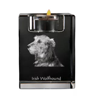 Irish Wolfhound - Candle holder with dog photo, crystal tealight holder, personalised gift by Art-Dog brand
