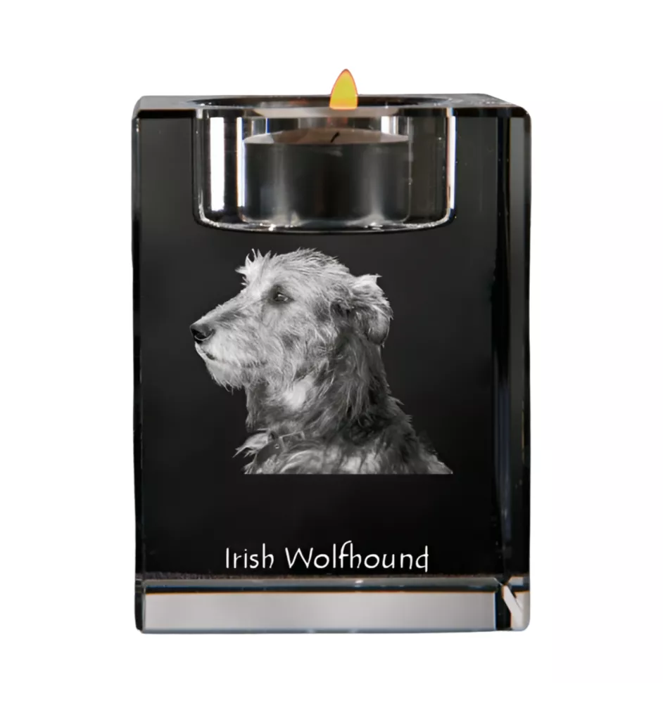 Irischer Wolfshund, Irish Wolfhound - Kerzenhalter mit Hundefoto, Teelichthalter aus Kristall, personalisiertes Geschenk der Marke Art-Dog
