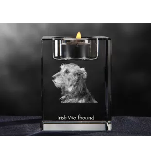 Lévrier irlandais, Irish wolfhound - Bougeoir avec photo de chien, porte bougie en cristal, cadeau personnalisé par la marque Art-Dog