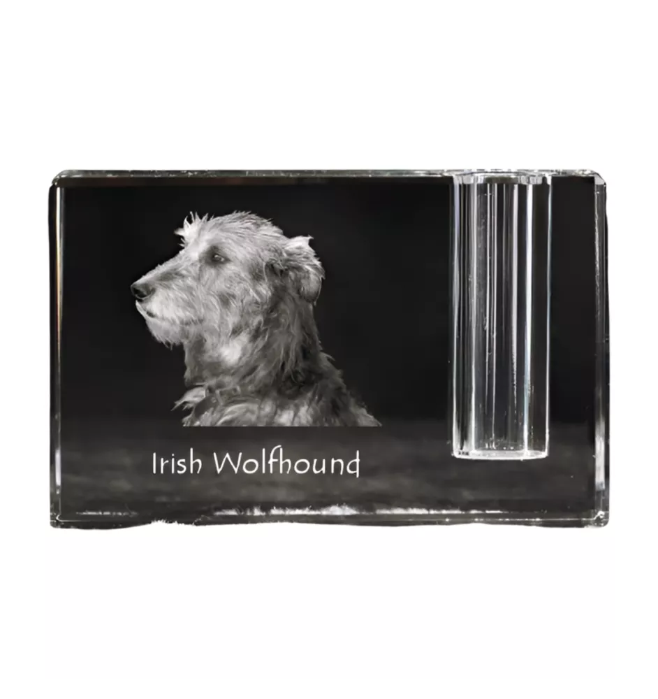 Irischer Wolfshund, Irish Wolfhound - Stifthalter, Kristallorganizer mit Hundefoto, einzigartige Schreibtischdekoration der Marke Art-Dog