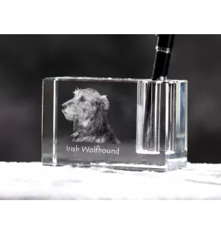 Irischer Wolfshund, Irish Wolfhound - Stifthalter, Kristallorganizer mit Hundefoto, einzigartige Schreibtischdekoration der Marke Art-Dog