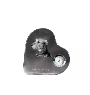 Lévrier irlandais, Irish wolfhound - horloge en cristal avec une photo de chien, horloge de table en forme de cœur, horloge debout personnalisée de la marque Art-Dog