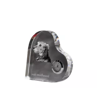 Irischer Wolfshund, Irish Wolfhound - Kristalluhr mit einem Hundebild, Herzregal-Uhr, personalisierte Standuhr der Marke Art-Dog