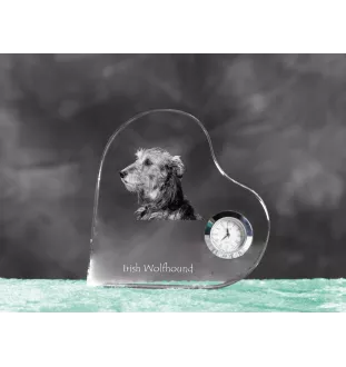 Lévrier irlandais, Irish wolfhound - horloge en cristal avec une photo de chien, horloge de table en forme de cœur, horloge debout personnalisée de la marque Art-Dog