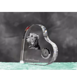 Lévrier irlandais, Irish wolfhound - horloge en cristal avec une photo de chien, horloge de table en forme de cœur, horloge debout personnalisée de la marque Art-Dog