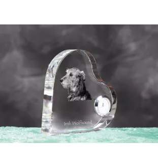 Irischer Wolfshund, Irish Wolfhound - Kristalluhr mit einem Hundebild, Herzregal-Uhr, personalisierte Standuhr der Marke Art-Dog
