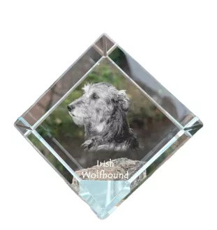 Irish Wolfhound - crystal cube with a photo, photo of a horse in crystal, cubic paperweight from Art-Dog brand