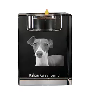 Italienisches Windspiel, Italian Greyhound - Kerzenhalter mit Hundefoto, Teelichthalter aus Kristall, personalisiertes Geschenk der Marke Art-Dog