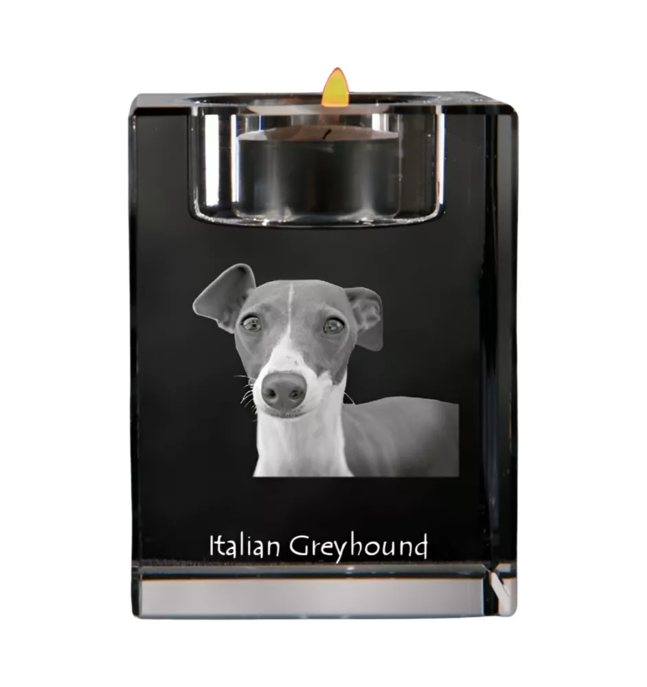 Italienisches Windspiel, Italian Greyhound - Kerzenhalter mit Hundefoto, Teelichthalter aus Kristall, personalisiertes Geschenk der Marke Art-Dog