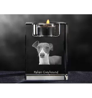 Levrette d'Italie, Petit lévrier italien - Bougeoir avec photo de chien, porte bougie en cristal, cadeau personnalisé par la marque Art-Dog