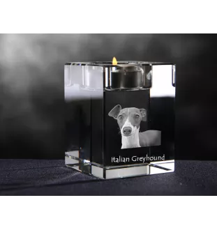 Italian Greyhound, Italian Sighthound - Candle holder with dog photo, crystal tealight holder, personalised gift by Art-Dog brand