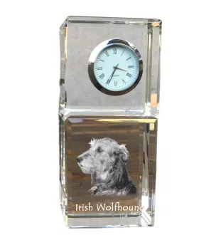 Irish Wolfhound - crystal clock with a photo, a photo of a dog in crystal, personalized desk clock by Art-Dog brand