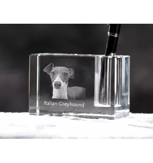 Italienisches Windspiel, Italian Greyhound - Stifthalter, Kristallorganizer mit Hundefoto, einzigartige Schreibtischdekoration der Marke Art-Dog