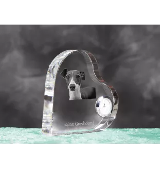 Italienisches Windspiel, Italian Greyhound - Kristalluhr mit einem Hundebild, Herzregal-Uhr, personalisierte Standuhr der Marke Art-Dog