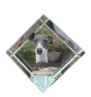 Levrette d'Italie, Petit lévrier italien - un cube de cristal avec une photo, une photo de cheval dans le cristal, un presse-papiers cubique de la marque Art-Dog