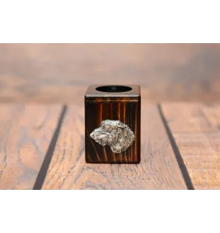 Irish Wolfhound I - wooden candle holder with a dog, a unique souvenir after losing a dog, a handicraft from the Art-Dog brand