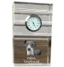 Italienisches Windspiel, Italian Greyhound - Glasuhr mit Foto, Foto eines Hundes im Kristall, personalisierte Tischuhr für das Büro der Marke Art-Dog