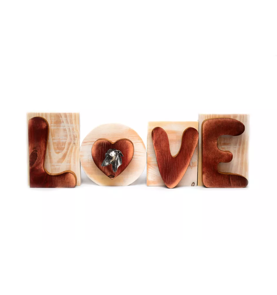 Italian Greyhound, Italian Sighthound - wooden LOVE sign, interior decoration with a dog, charming ornament for the shelf by Art-Dog brand