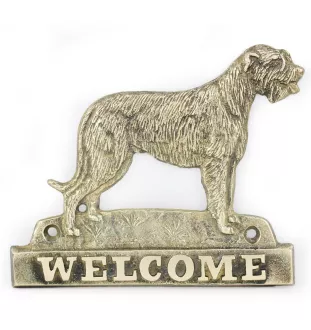 Irish Wolfhound - a door sign with a dog, a brass welcome plaque, a unique sign with the inscription Welcome from the Art-Dog brand