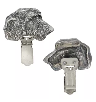 Irischer Wolfshund, Irish Wolfhound - Brosche mit Clip, Startnummernhalter, versilberte Anstecknadel für Hundeausstellungen der Marke Art-Dog