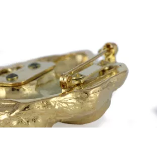 Irish Wolfhound - brooch with a clip, gold-plated holder for a race number, elegant dog show pin from Art-Dog brand