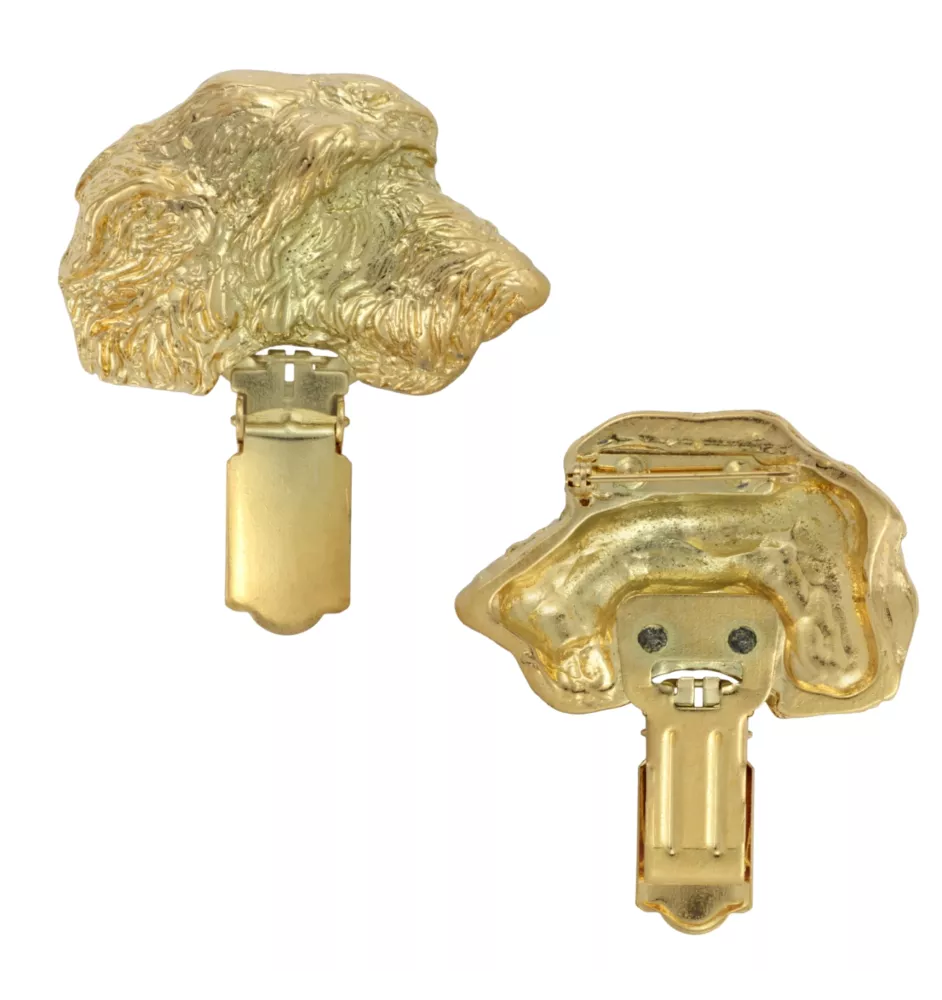 Irish Wolfhound - brooch with a clip, gold-plated holder for a start number, a gift for a dog show by Art-Dog brand.